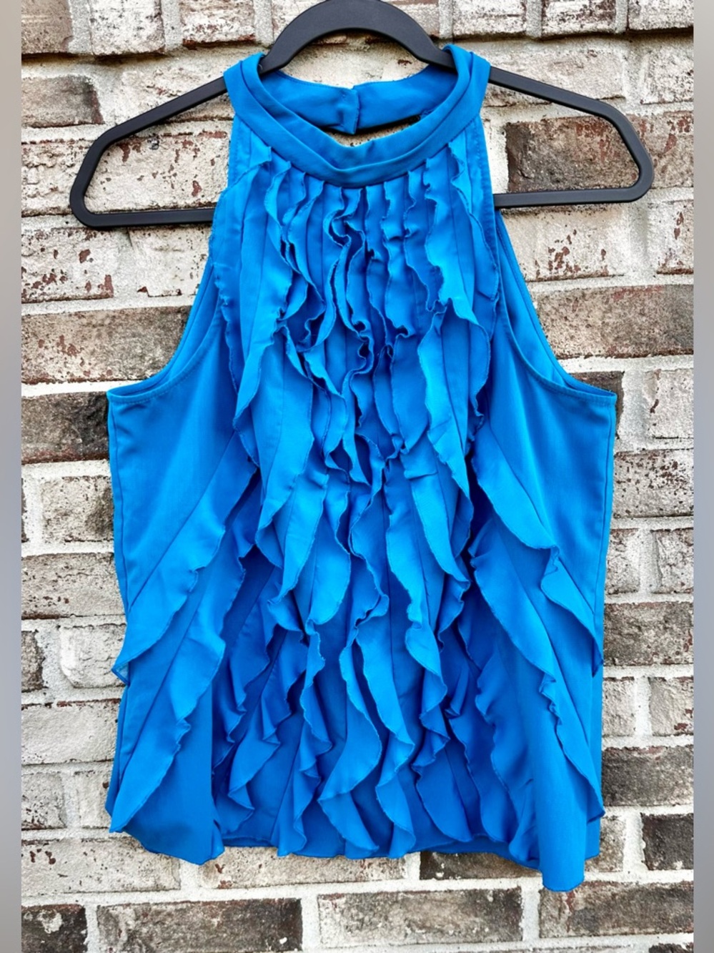 NWOT KENAR Teal Blue Ruffle Sleeveless Blouse